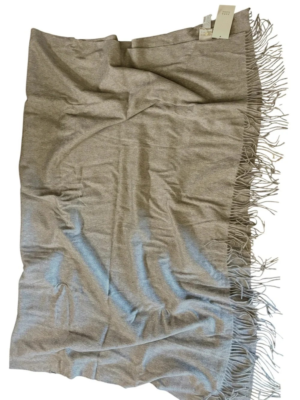Zara Home Limited Edition 100% Cashmere Throw Blanket Gray Fringe NWT $329